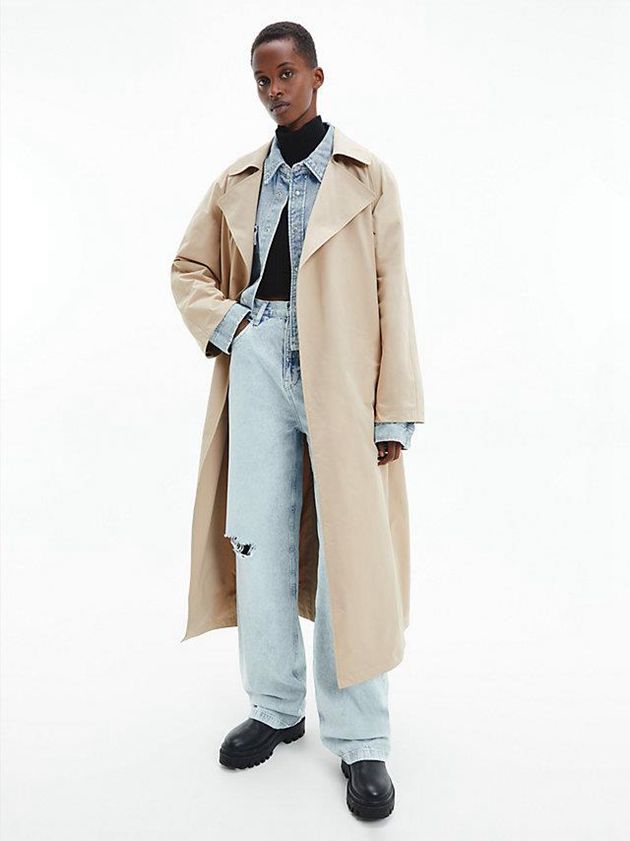 Khaki Calvin Klein Oversized Trench Women Coat | IOHS-41738