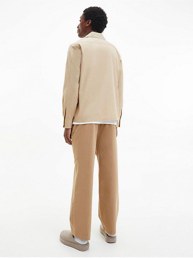 Khaki Calvin Klein Poplin Stretch Boxy Men Shirts | ILYM-78306