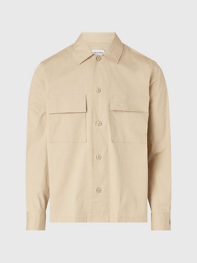 Khaki Calvin Klein Poplin Stretch Boxy Men Shirts | ILYM-78306