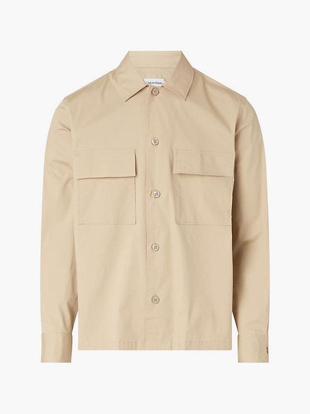 Khaki Calvin Klein Poplin Stretch Boxy Men Shirts | ILYM-78306