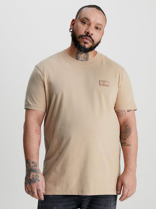 Khaki Calvin Klein Recycled Cotton Badge Men T-Shirt | XPEB-83752