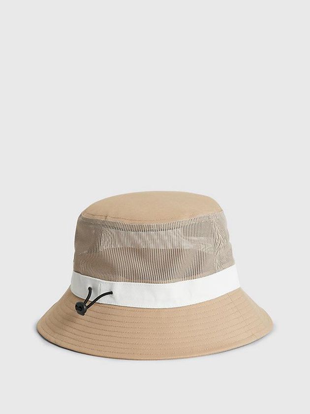 Khaki Calvin Klein Recycled Drawstring Bucket Men Cap | HNXP-32958