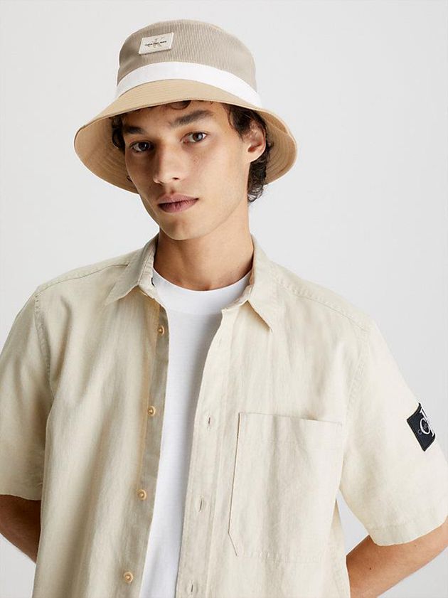 Khaki Calvin Klein Recycled Drawstring Bucket Men Cap | HNXP-32958