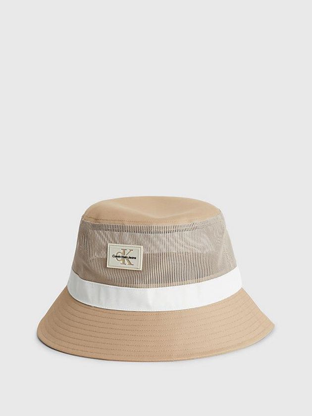 Khaki Calvin Klein Recycled Drawstring Bucket Men Cap | HNXP-32958