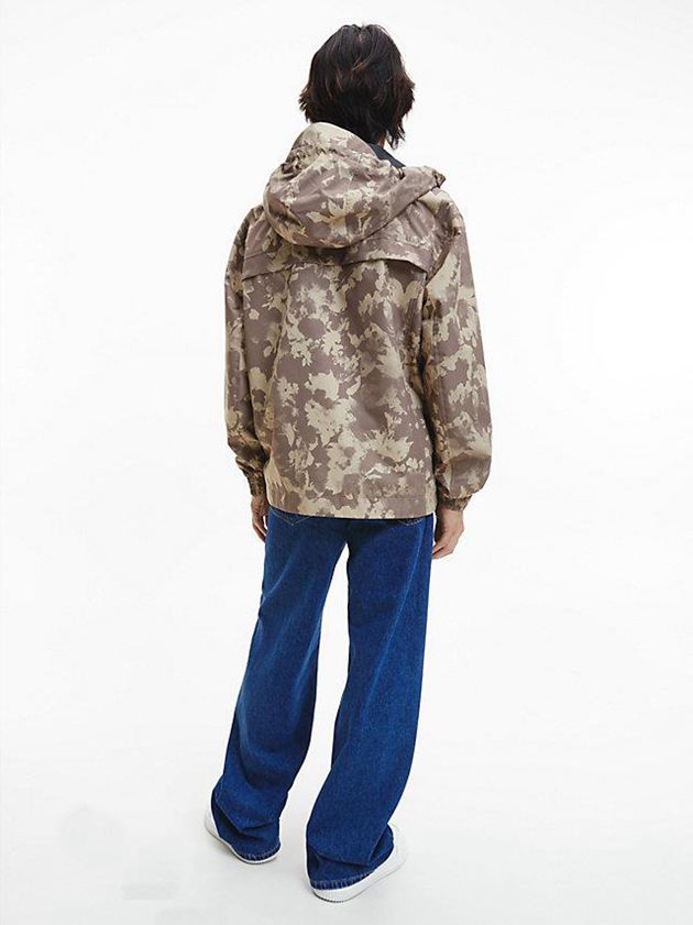 Khaki Calvin Klein Recycled Polyester Hooded Windbreaker Men Jacket | JQLO-36197