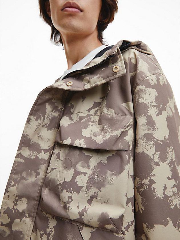 Khaki Calvin Klein Recycled Polyester Hooded Windbreaker Men Jacket | JQLO-36197