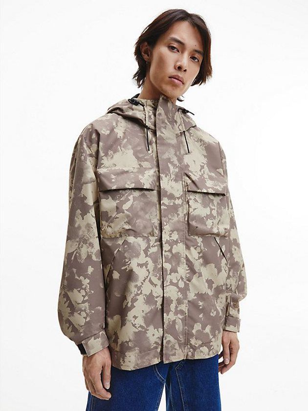 Khaki Calvin Klein Recycled Polyester Hooded Windbreaker Men Jacket | JQLO-36197