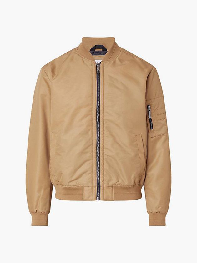 Khaki Calvin Klein Recycled Sateen Bomber Men Jacket | UELY-54236