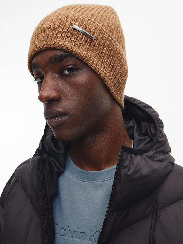 Khaki Calvin Klein Recycled Wool Blend Men Beanie | BCZY-25419