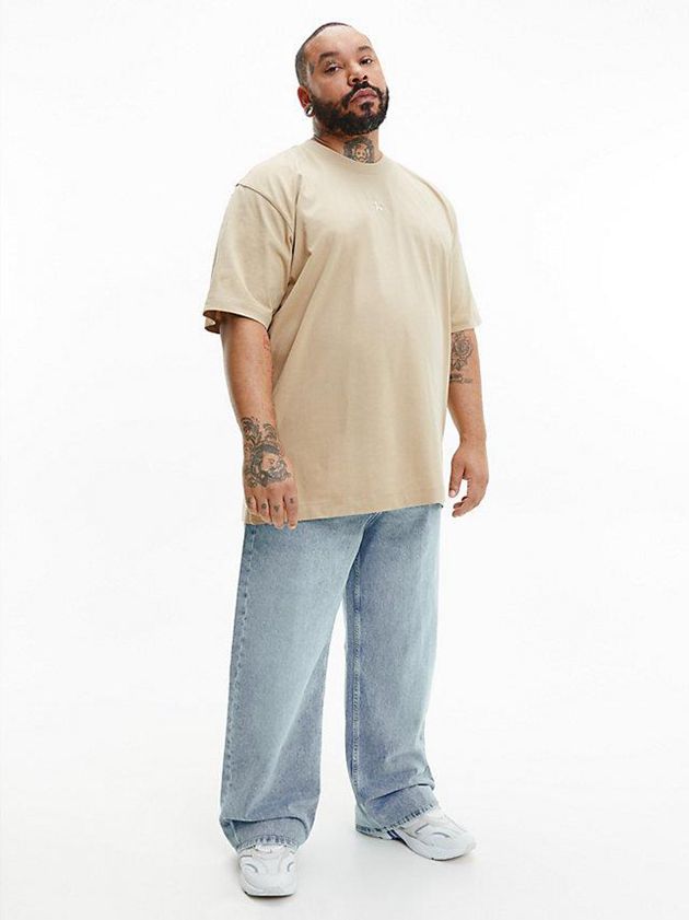 Khaki Calvin Klein Relaxed Back Logo Men T-Shirt | UGBY-04963