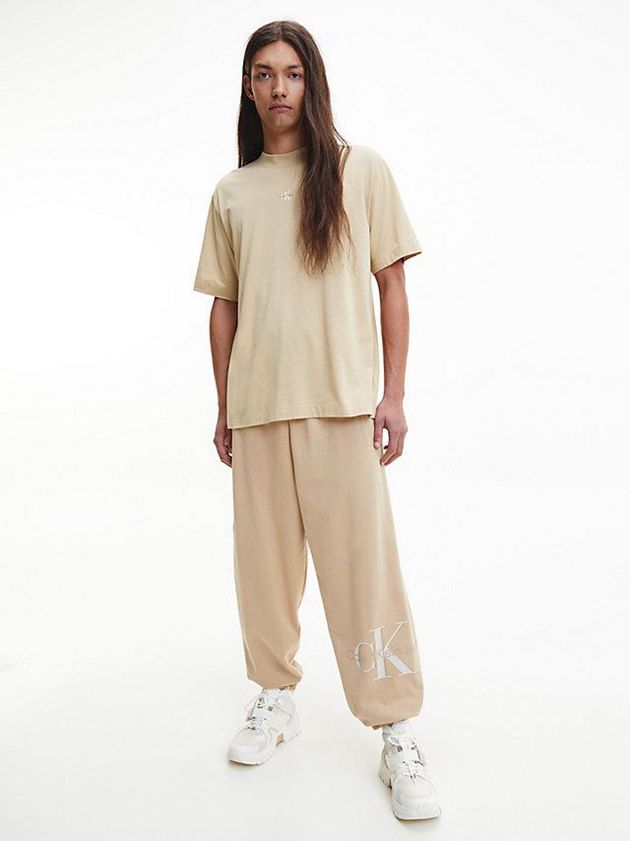 Khaki Calvin Klein Relaxed Back Logo Men T-Shirt | UGBY-04963