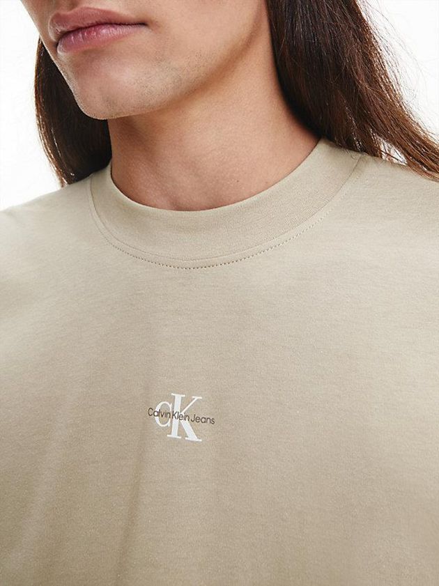 Khaki Calvin Klein Relaxed Back Logo Men T-Shirt | UGBY-04963