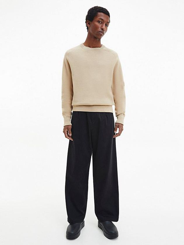 Khaki Calvin Klein Relaxed Milano Stitch Jumper Men Sweater | QPCF-35709