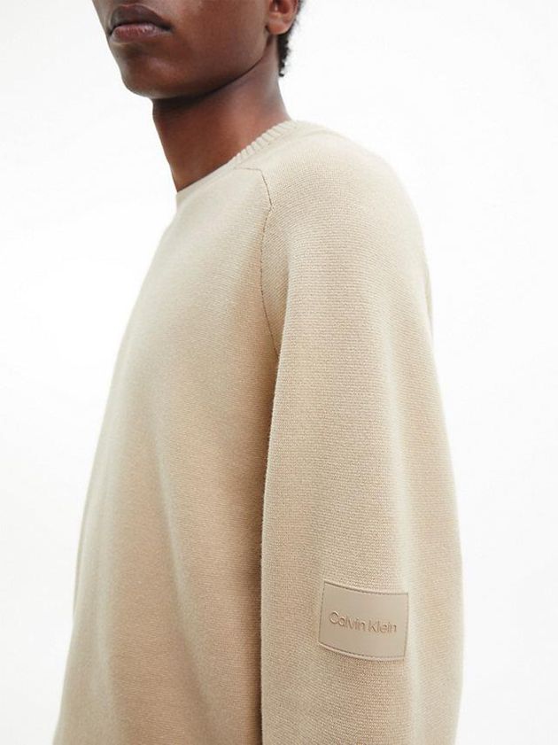 Khaki Calvin Klein Relaxed Milano Stitch Jumper Men Sweater | QPCF-35709