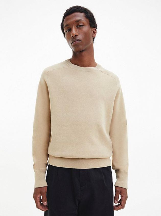 Khaki Calvin Klein Relaxed Milano Stitch Jumper Men Sweater | QPCF-35709