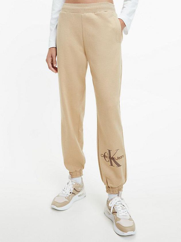 Khaki Calvin Klein Relaxed Monogram Women Joggers | ANRM-85213