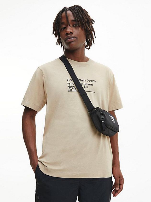 Khaki Calvin Klein Relaxed Organic Cotton Men T-Shirt | OZQW-70216