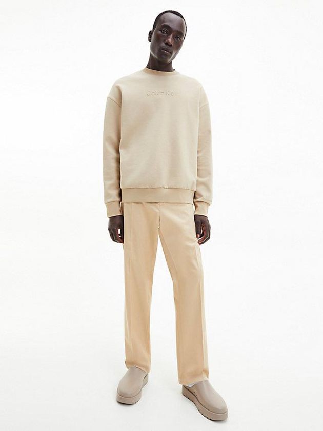 Khaki Calvin Klein Relaxed Organic Cotton Men Sweatshirt | KLSM-57290