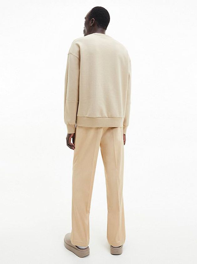 Khaki Calvin Klein Relaxed Organic Cotton Men Sweatshirt | KLSM-57290