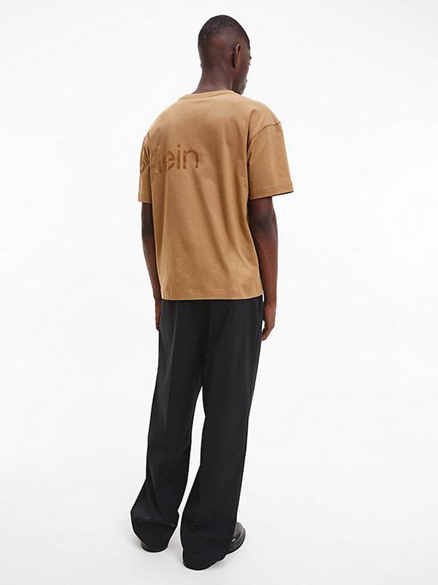 Khaki Calvin Klein Relaxed Organic Cotton Logo Men T-Shirt | JXUM-98547