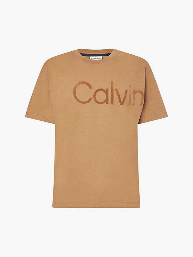 Khaki Calvin Klein Relaxed Organic Cotton Logo Men T-Shirt | JXUM-98547