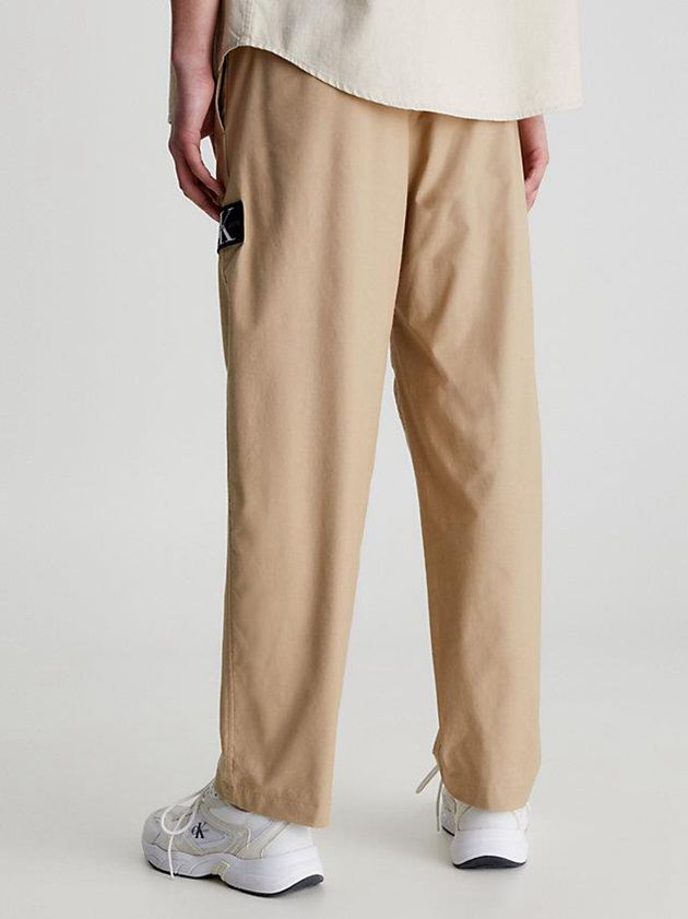 Khaki Calvin Klein Straight Belted Utility Chinos Men Pants | EXRY-19036