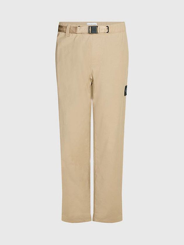 Khaki Calvin Klein Straight Belted Utility Chinos Men Pants | EXRY-19036