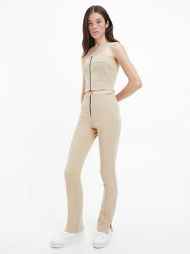 Khaki Calvin Klein Strapless Bustier Women Top | YQIK-74832