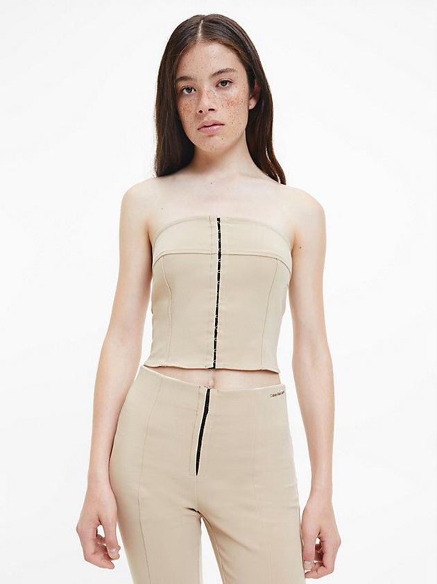 Khaki Calvin Klein Strapless Bustier Women Top | YQIK-74832
