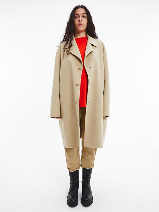 Khaki Calvin Klein Unisex Bonded Wool - CK Standards Men Coat | ZXKT-83240