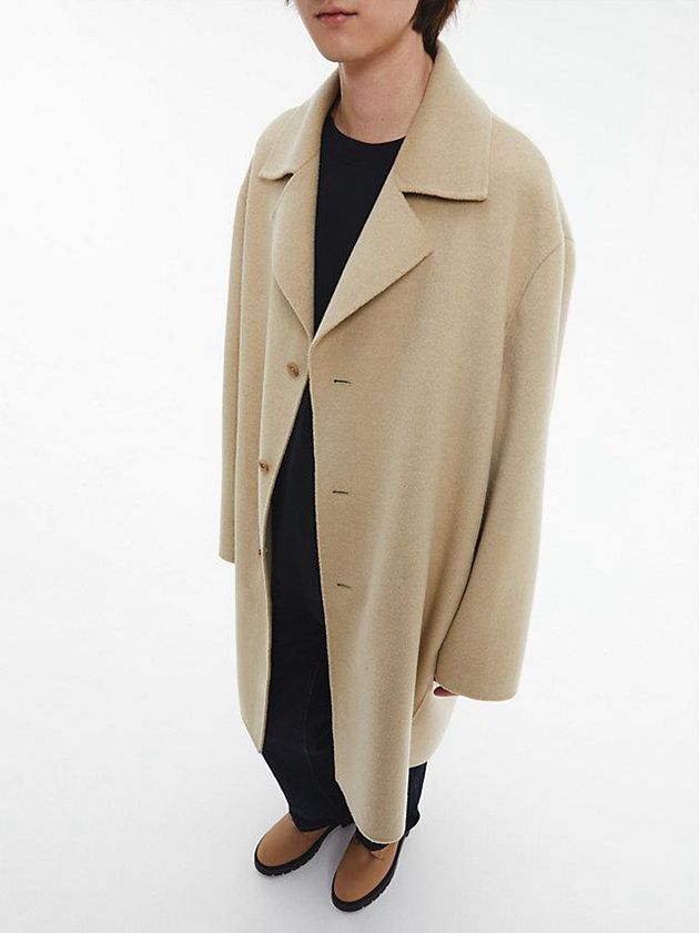 Khaki Calvin Klein Unisex Bonded Wool - CK Standards Men Coat | ZXKT-83240