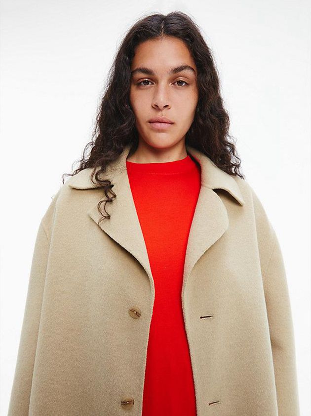Khaki Calvin Klein Unisex Bonded Wool - CK Standards Men Coat | ZXKT-83240