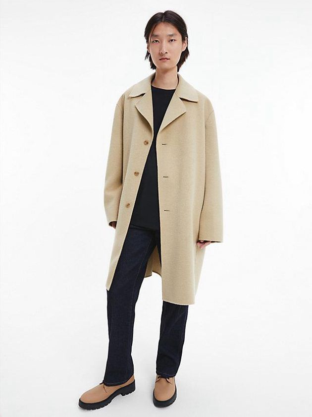 Khaki Calvin Klein Unisex Bonded Wool - CK Standards Men Coat | ZXKT-83240