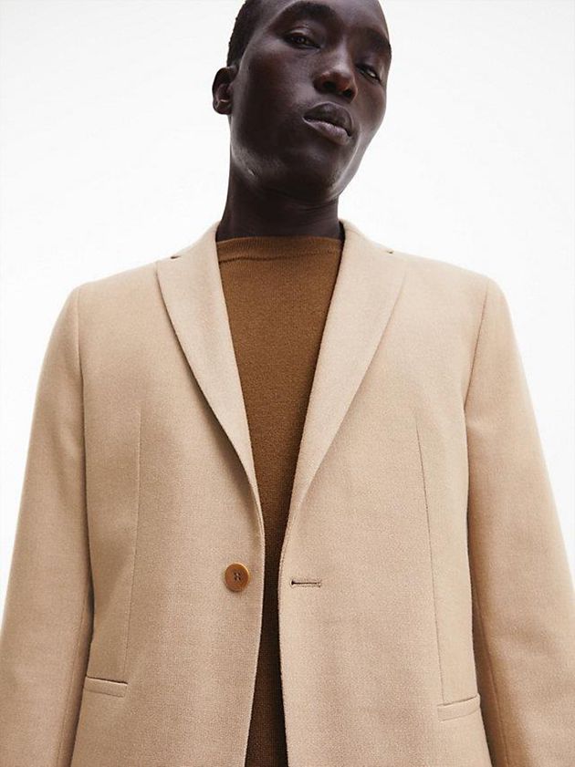 Khaki Calvin Klein Virgin Wool Men Blazer | BHMT-26504