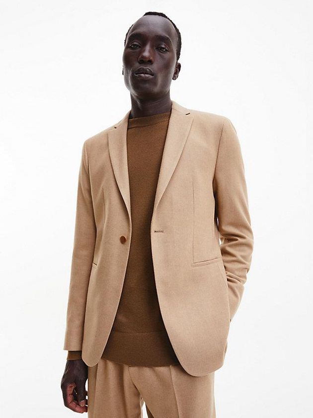 Khaki Calvin Klein Virgin Wool Men Blazer | BHMT-26504