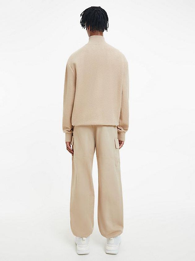 Khaki Calvin Klein Waffle Cotton Zip Neck Men Sweatshirt | OBGM-94536