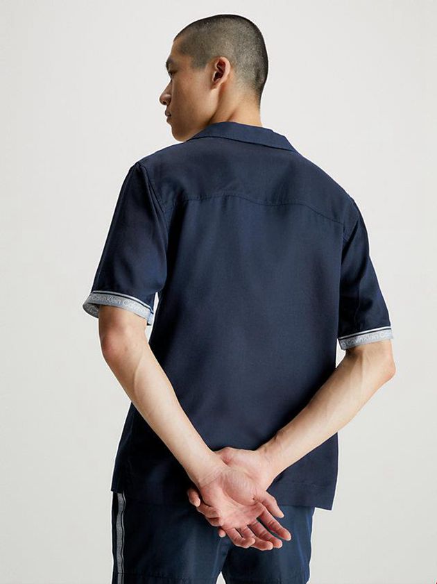 Navy Calvin Klein Beach - Logo Tape Men Shirts | CKBA-92583