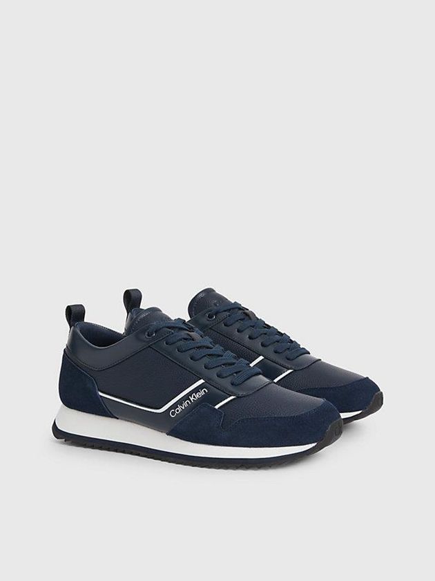 Navy Calvin Klein Leather Men Sneakers | QEPC-39872