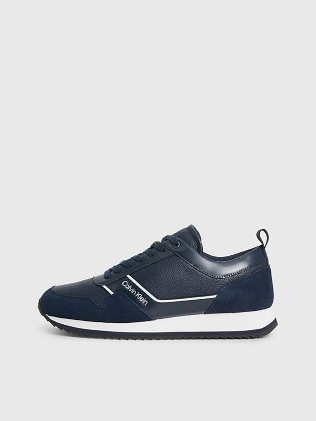 Navy Calvin Klein Leather Men Sneakers | QEPC-39872