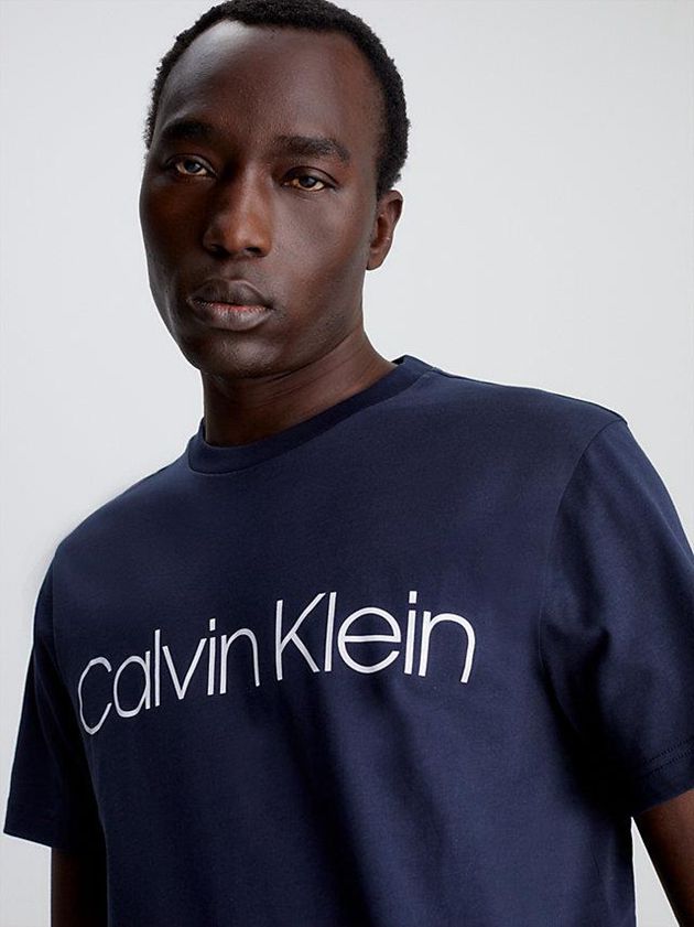 Navy Calvin Klein Logo Men T-Shirt | CIGJ-42173