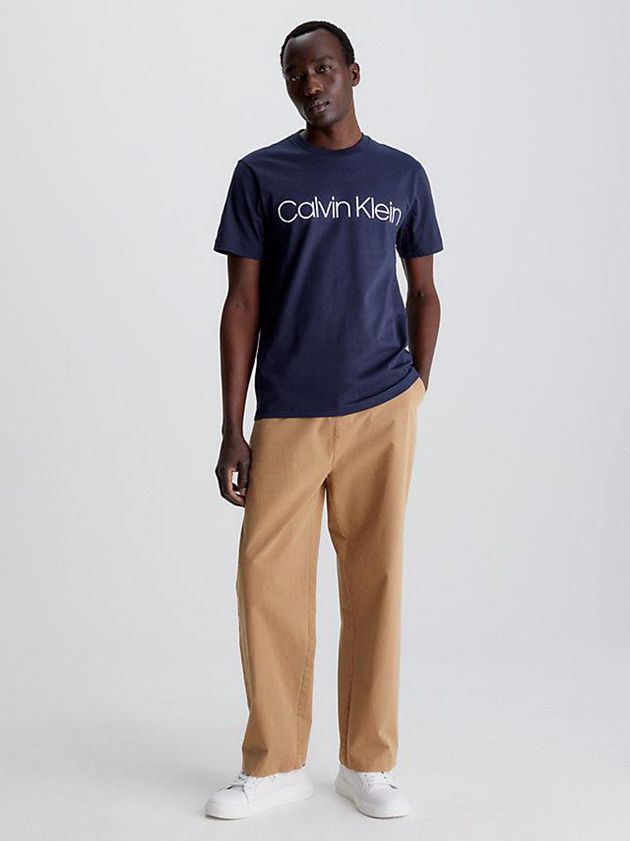 Navy Calvin Klein Logo Men T-Shirt | CIGJ-42173