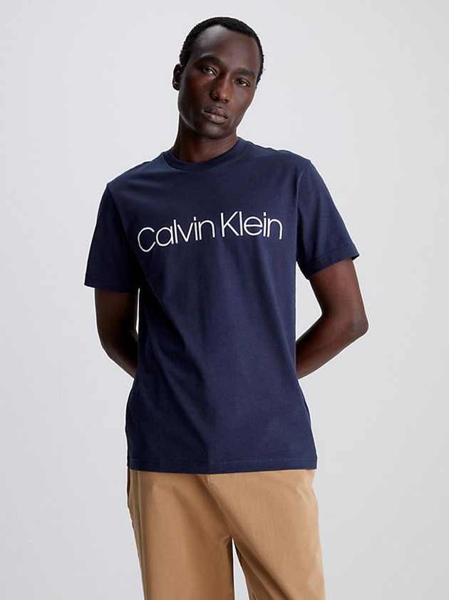 Navy Calvin Klein Logo Men T-Shirt | CIGJ-42173
