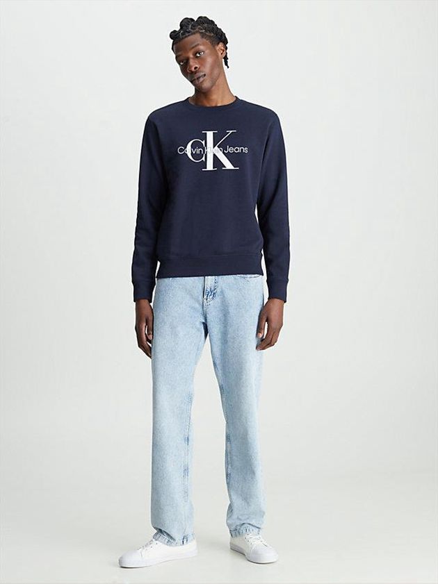 Navy Calvin Klein Monogram Men Sweatshirt | PISD-29081