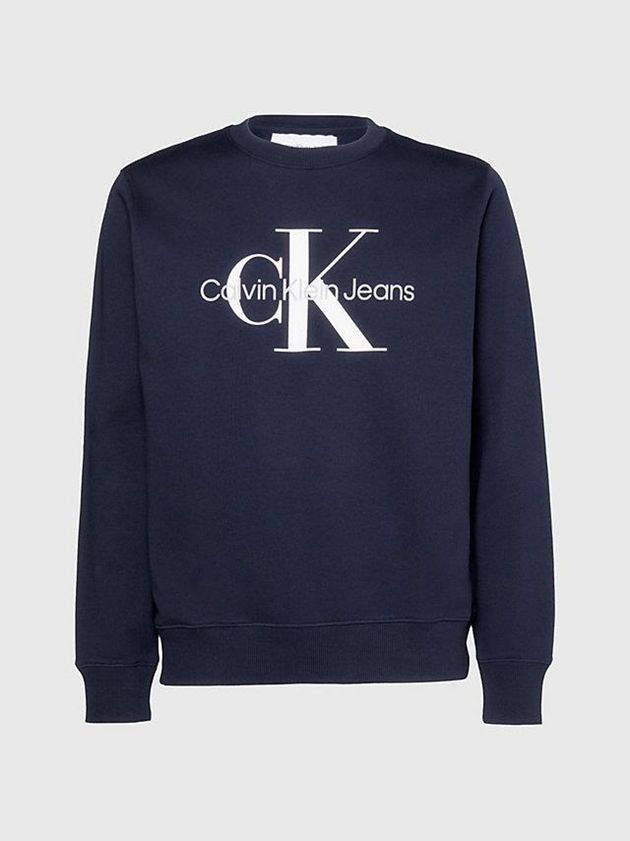 Navy Calvin Klein Monogram Men Sweatshirt | PISD-29081