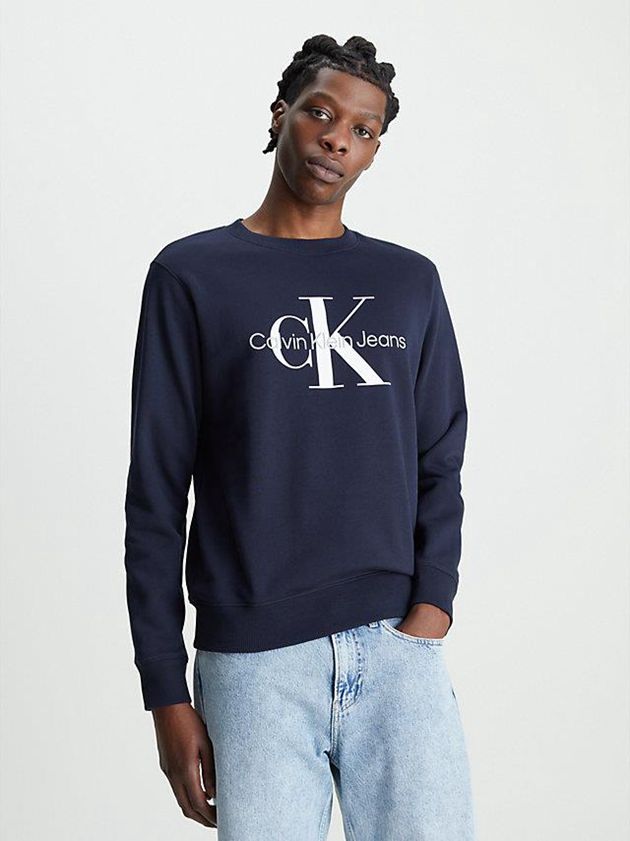Navy Calvin Klein Monogram Men Sweatshirt | PISD-29081