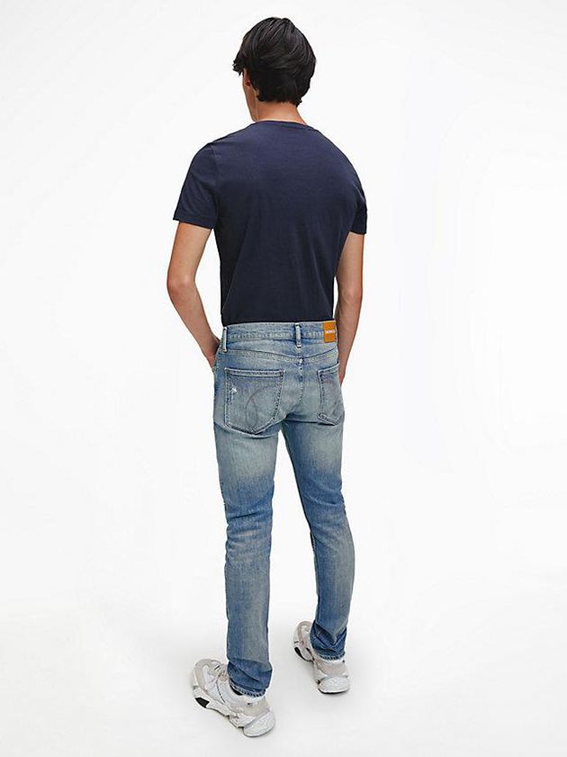 Navy Calvin Klein Organic Cotton Logo Men T-Shirt | JVZU-75039