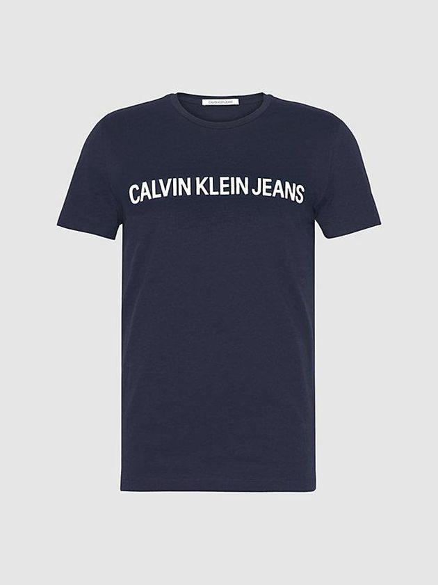 Navy Calvin Klein Organic Cotton Logo Men T-Shirt | JVZU-75039