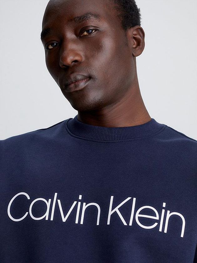 Navy Calvin Klein Organic Cotton Logo Men Sweatshirt | SXAB-94235