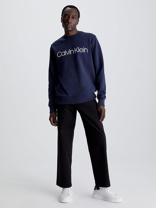 Navy Calvin Klein Organic Cotton Logo Men Sweatshirt | SXAB-94235