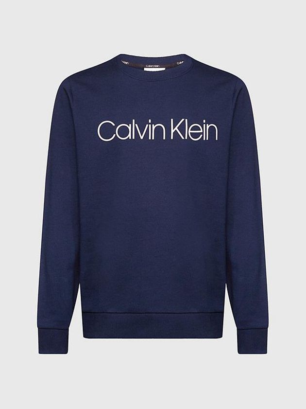 Navy Calvin Klein Organic Cotton Logo Men Sweatshirt | SXAB-94235